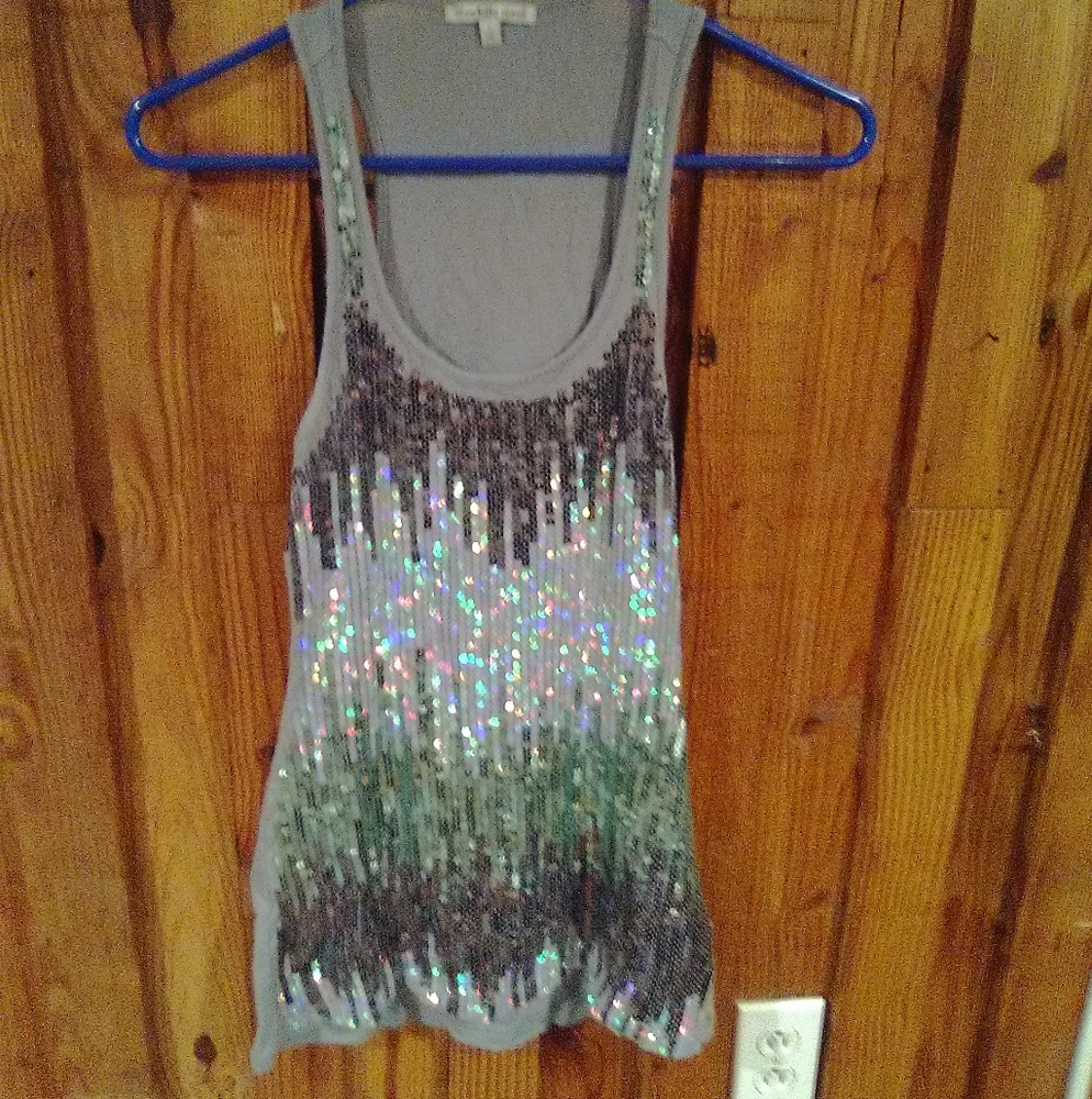 Green grey silver bling tank top